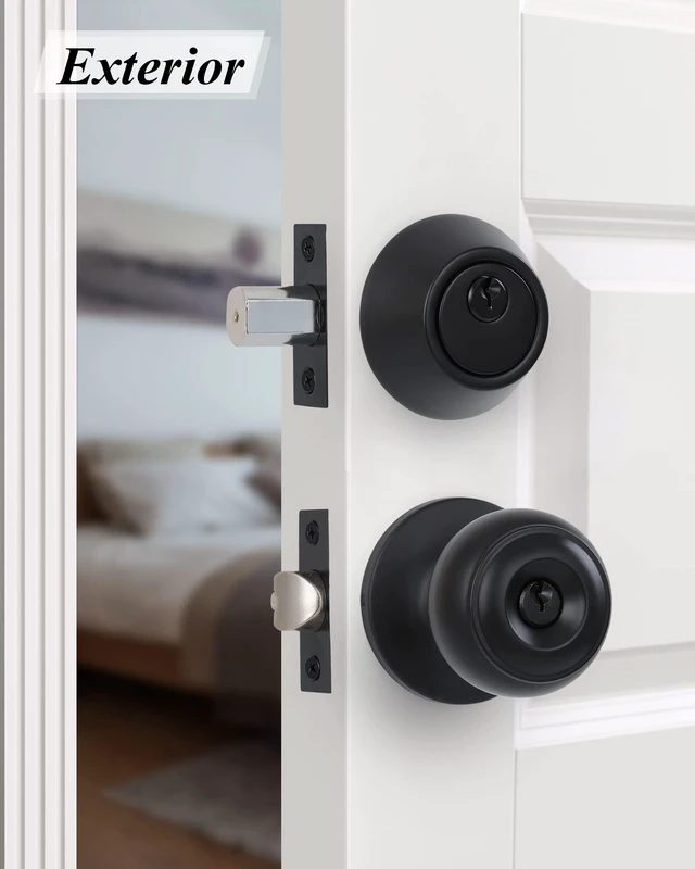 Alt view image 4 of 7 - 6 Sets All Keyed Alike Entry Door Knobs and Single Cylinder Deadbolt Lock Combo Set, Security for Entrance and Front Door with Classic Matte Black Finish