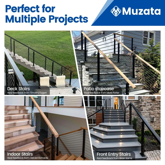 Alt view image 7 of 7 - 36in Black Modular Cable Railing Stair Post Surface Mount RW41 Matches with Modular Stair Kit (No Handrail), Fits 25-35 Degrees, Post Hole Cap Included, Black Cable Railing System
