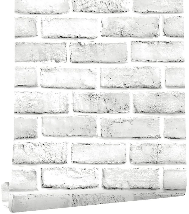 Main image of White Brick Wallpaper Peel and Stick Contact Paper Faux 591×18 White Gray Brick Contact Paper for Walls Self Adhesive Removable Wall Covering for Kitchen, Bedroom, Fireplace & Backsplash