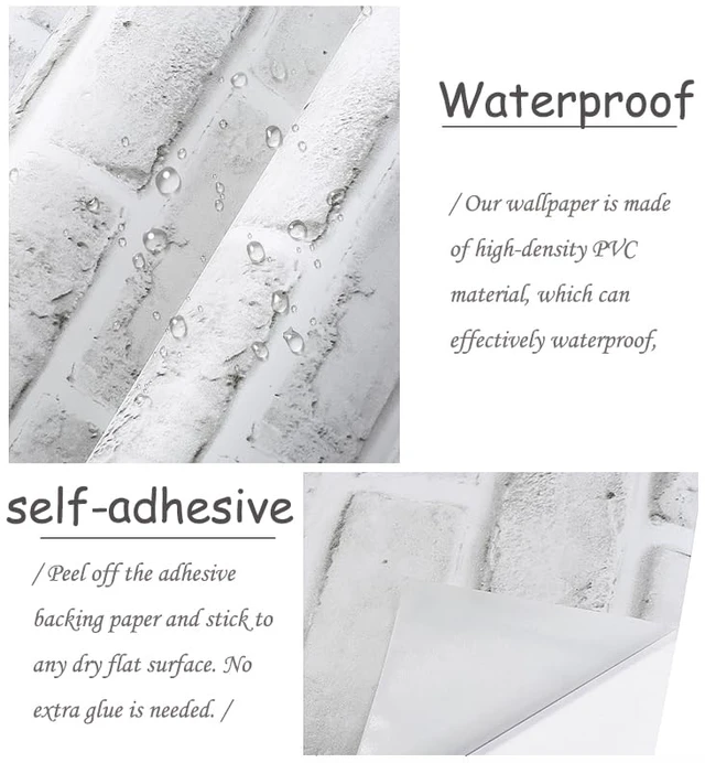 Alt view image 5 of 7 - White Brick Wallpaper Peel and Stick Contact Paper Faux 591×18 White Gray Brick Contact Paper for Walls Self Adhesive Removable Wall Covering for Kitchen, Bedroom, Fireplace & Backsplash