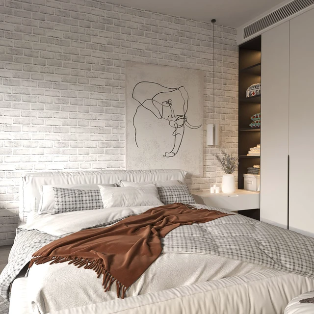 Alt view image 2 of 7 - White Brick Wallpaper Peel and Stick Contact Paper Faux 591×18 White Gray Brick Contact Paper for Walls Self Adhesive Removable Wall Covering for Kitchen, Bedroom, Fireplace & Backsplash