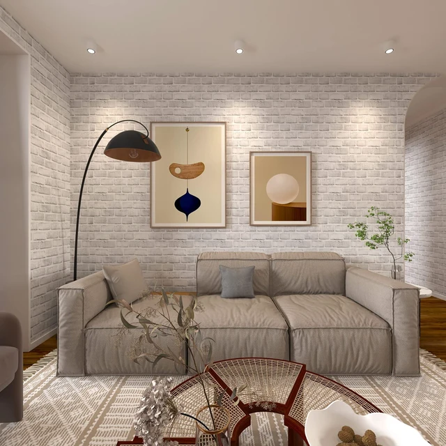 Alt view image 4 of 7 - White Brick Wallpaper Peel and Stick Contact Paper Faux 591×18 White Gray Brick Contact Paper for Walls Self Adhesive Removable Wall Covering for Kitchen, Bedroom, Fireplace & Backsplash