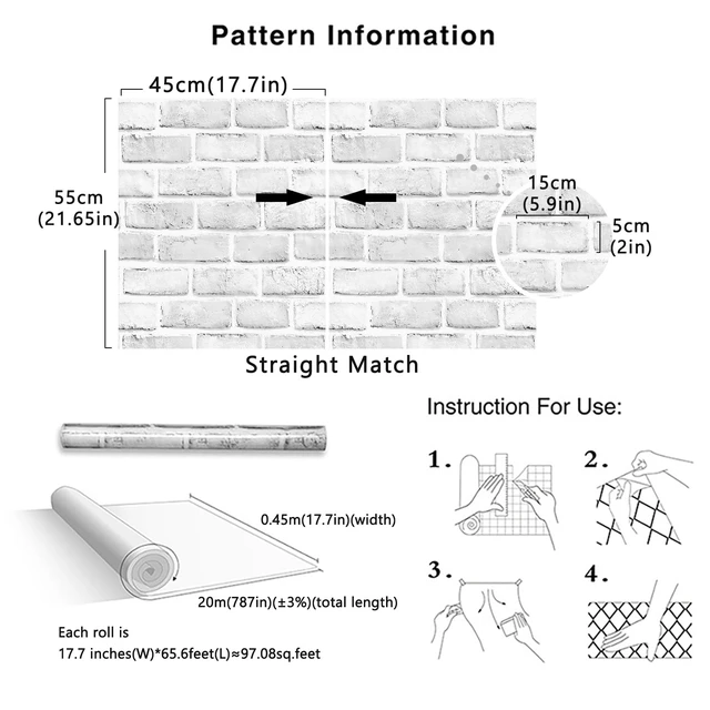 Alt view image 5 of 6 - White Brick Wallpaper Peel and Stick Contact Paper Faux 787×18 White Gray Brick Contact Paper for Walls Self Adhesive Removable Wall Covering for Kitchen, Bedroom, Fireplace & Backsplash