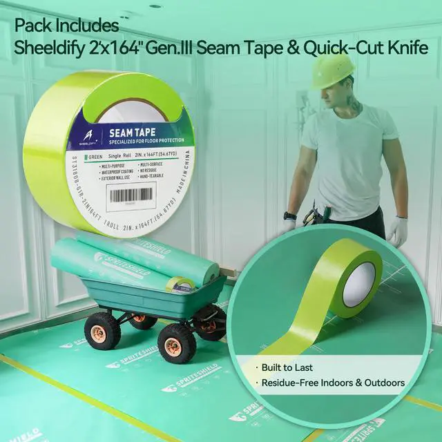 Alt view image 2 of 7 - 3 in 1 330GSM Heavy-Duty Temporary Floor Protection 39" x 100', for Construction & Renovation, Surface Protection, Film for Hardwood Floors, Tile&Hard Paint Protection, Green
