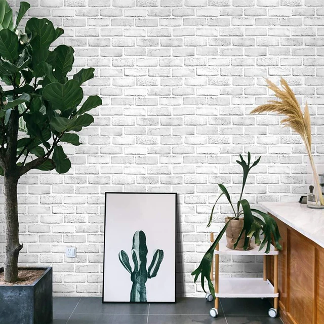 Alt view image 6 of 7 - White Brick Wallpaper Peel and Stick Contact Paper Faux 591×18 White Gray Brick Contact Paper for Walls Self Adhesive Removable Wall Covering for Kitchen, Bedroom, Fireplace & Backsplash