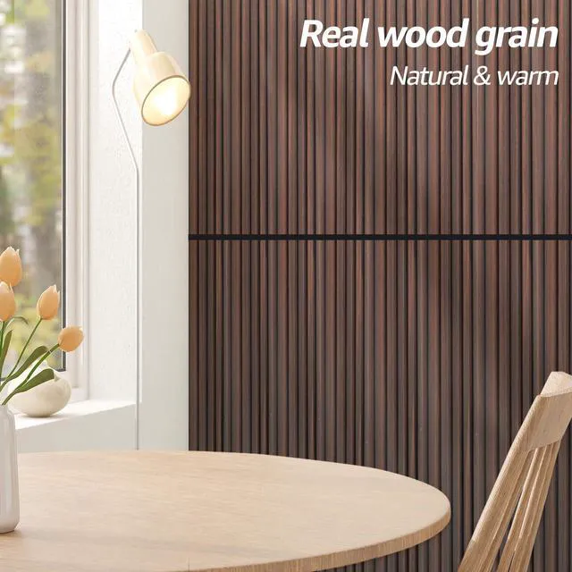 Alt view image 3 of 7 - 48 x 6 in WPC Wood Slat Wall Panels, 3D Wall Accents, 16-Pack, Walnut Real Wood Grain, Durable, Water Resistant, Wear-Resistant, No Emission, Eco-Friendly, Easy to Care, for Living Room, Bedroom