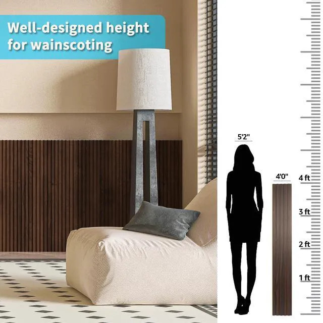 Alt view image 6 of 7 - 48 x 6 in WPC Wood Slat Wall Panels, 3D Wall Accents, 16-Pack, Walnut Real Wood Grain, Durable, Water Resistant, Wear-Resistant, No Emission, Eco-Friendly, Easy to Care, for Living Room, Bedroom