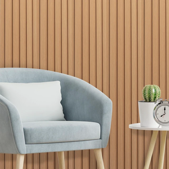 Alt view image 2 of 7 - 48 x 6 Inch WPC Slat Wall Panels, 3D Wall Accents, 16-Pack, Boxwood Real Wood Grain, Durable, Water Resistant, Wear-Resistant, No Emission, Eco-Friendly, Easy to Care, for Living Room, Bedroom