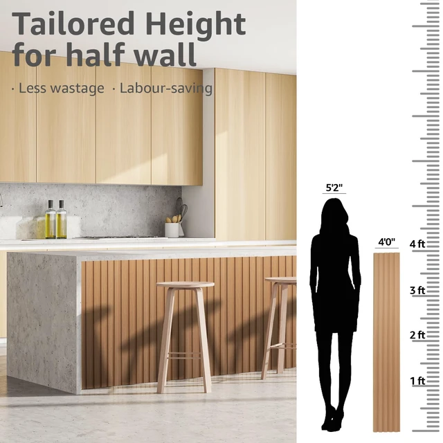 Alt view image 6 of 7 - 48 x 6 Inch WPC Slat Wall Panels, 3D Wall Accents, 16-Pack, Boxwood Real Wood Grain, Durable, Water Resistant, Wear-Resistant, No Emission, Eco-Friendly, Easy to Care, for Living Room, Bedroom