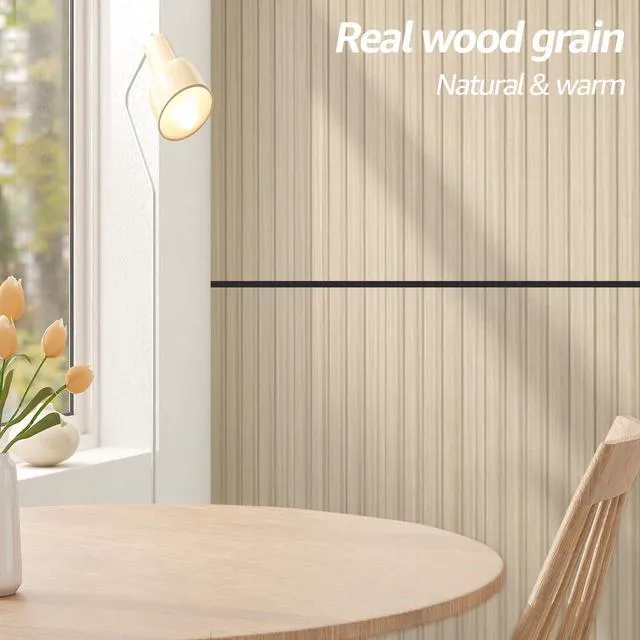 Alt view image 5 of 7 - 48 x 6 Inch WPC Wood Slat Wall Panels, 3D Wall Accents, 16-Pack, Oak Real Wood Grain, Durable, Water Resistant, Wear-Resistant, No Emission, Eco-Friendly, Easy to Care, for Living Room, Bedroom