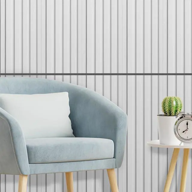 Alt view image 2 of 7 - 48 x 6 in WPC Wood Slat Wall Panels, 3D Wall Accents, 16-Pack, White Real Wood Grain, Durable, Water Resistant, Wear-Resistant, No Emission, Eco-Friendly, Easy to Care, for Living Room, Bedroom