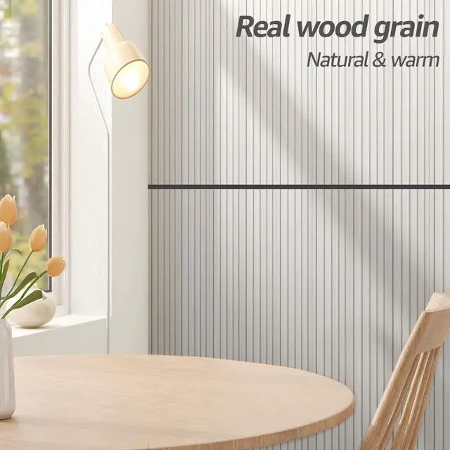 Alt view image 3 of 7 - 48 x 6 in WPC Wood Slat Wall Panels, 3D Wall Accents, 16-Pack, White Real Wood Grain, Durable, Water Resistant, Wear-Resistant, No Emission, Eco-Friendly, Easy to Care, for Living Room, Bedroom