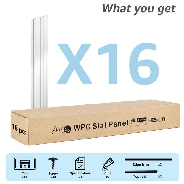 Alt view image 5 of 7 - 48 x 6 in WPC Wood Slat Wall Panels, 3D Wall Accents, 16-Pack, White Real Wood Grain, Durable, Water Resistant, Wear-Resistant, No Emission, Eco-Friendly, Easy to Care, for Living Room, Bedroom