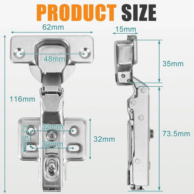 Alt view image 4 of 7 - Soft Close Hinges for Frameless Cabinets, 110° Half Overlay, 50 Pack European Kitchen Cabinet Hinges,3D Adjustable and Quick Release, 35MM Cup Hinges, Slow Close Hinges