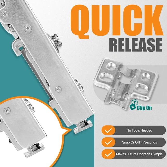 Alt view image 6 of 7 - Soft Close Hinges for Frameless Cabinets, 110° Half Overlay, 50 Pack European Kitchen Cabinet Hinges,3D Adjustable and Quick Release, 35MM Cup Hinges, Slow Close Hinges