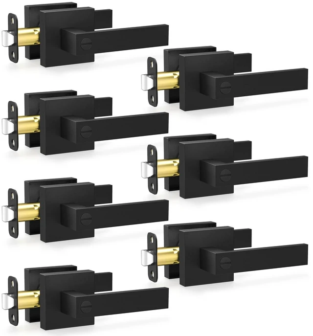 Main image of 7 Pack Black Door Knobs with Lock, Privacy Interior Door Handles with Lock Heavy Duty Keyless Bedroom Door Lock, Square Door Handleset, Reversible for Left & Right Handled Doors