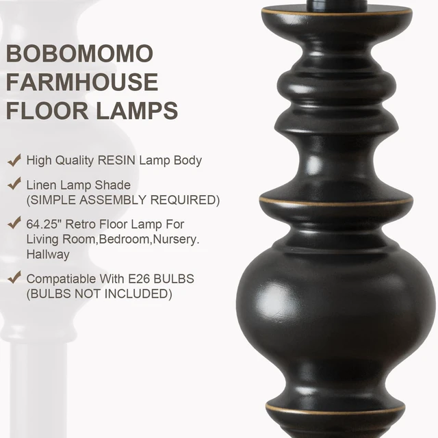 Alt view image 5 of 7 - 64.25" Farmhouse Floor Lamp with Remote, Dimmable Black Floor Lamp with Adjustable Color Temperatures, Tall Standing Lamps for Living Room Corner, Bedroom & Office, 9W Bulb Included