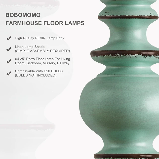 Alt view image 2 of 7 - 64.25" Farmhouse Floor Lamp with Remote, Dimmable Floor Lamp with Adjustable Color Temperatures, Antique Blue Standing Floor Lamp for Living Room Corner, Bedroom & Nursery, 9W Bulb Included