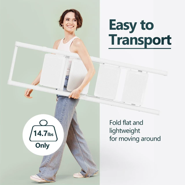 Alt view image 5 of 6 - 4 Step Foldable Step Stool with Handrail, 330lbs Load, White Folded 58'' H x 3'' T; Net 14.8 lbs; Anti-Slip Feet Grip Wood, Tile, Carpet; Wide Pedals; For Shelves, Repairs