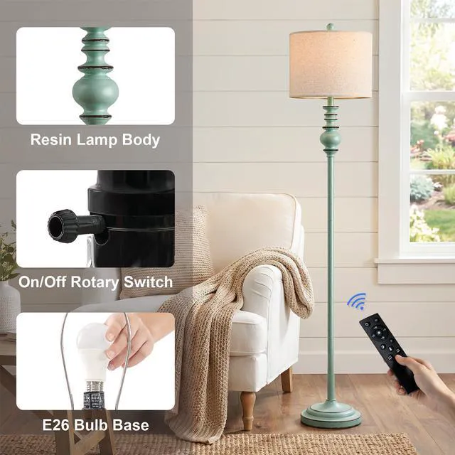 Alt view image 4 of 7 - 64.25" Farmhouse Floor Lamp with Remote, Dimmable Floor Lamp with Adjustable Color Temperatures, Antique Blue Standing Floor Lamp for Living Room Corner, Bedroom & Nursery, 9W Bulb Included