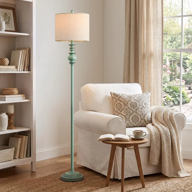 Alt view image 6 of 7 - 64.25" Farmhouse Floor Lamp with Remote, Dimmable Floor Lamp with Adjustable Color Temperatures, Antique Blue Standing Floor Lamp for Living Room Corner, Bedroom & Nursery, 9W Bulb Included