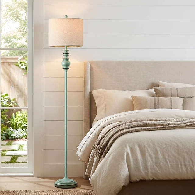 Alt view image 7 of 7 - 64.25" Farmhouse Floor Lamp with Remote, Dimmable Floor Lamp with Adjustable Color Temperatures, Antique Blue Standing Floor Lamp for Living Room Corner, Bedroom & Nursery, 9W Bulb Included