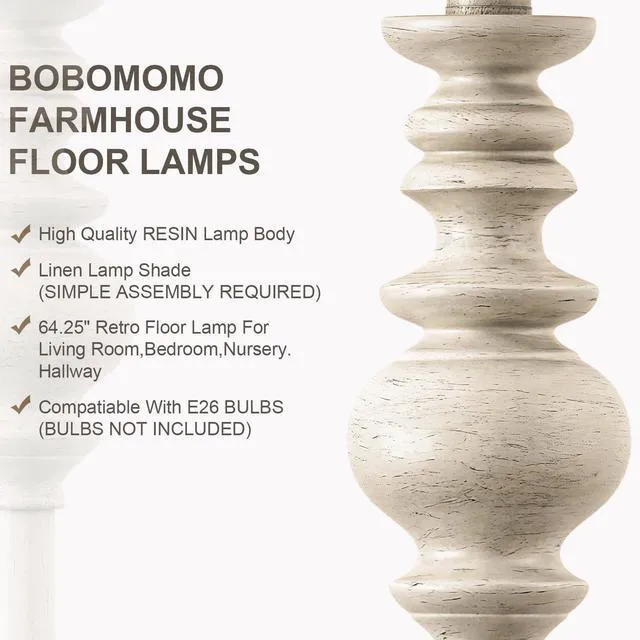 Alt view image 5 of 7 - 64.25" Farmhouse Floor Lamp with Remote, Dimmable Floor Lamp with Adjustable Color Temperatures, Tall White Standing Floor Lamps for Living Room Corner, Bedroom & Nursery, 9W Bulb Included