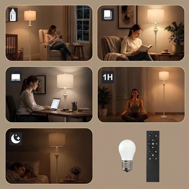 Alt view image 7 of 7 - 64.25" Farmhouse Floor Lamp with Remote, Dimmable Floor Lamp with Adjustable Color Temperatures, Tall White Standing Floor Lamps for Living Room Corner, Bedroom & Nursery, 9W Bulb Included