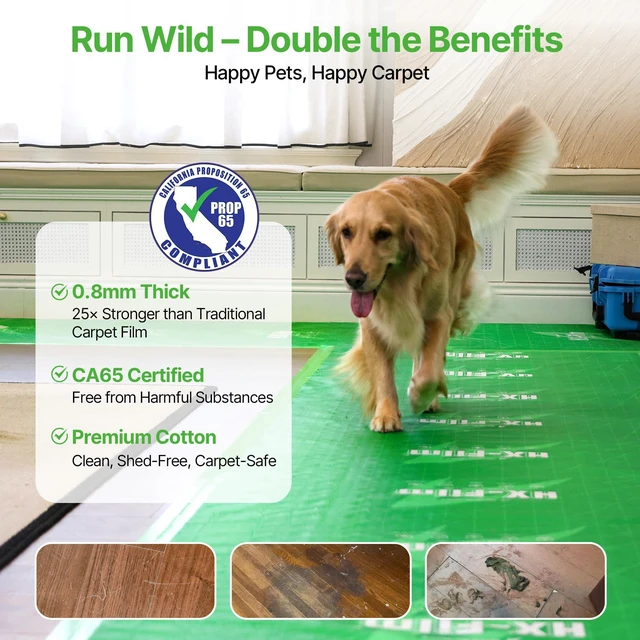 Alt view image 6 of 7 - 39" x200' Heavy-Duty Floor Protection | Construction Grade Carpet Protector | Drop Cloth Plastic Film for Hardwood Floors | Waterproof Painters Covering with No Residue(Mint Green)
