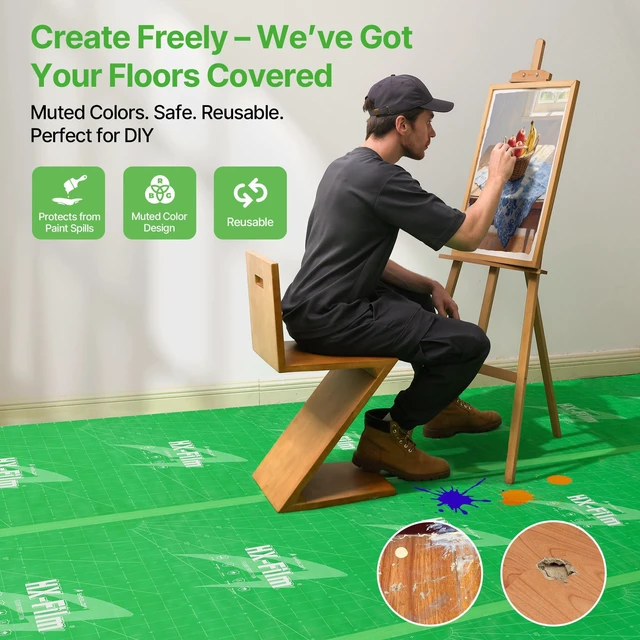 Alt view image 7 of 7 - 39" x200' Heavy-Duty Floor Protection | Construction Grade Carpet Protector | Drop Cloth Plastic Film for Hardwood Floors | Waterproof Painters Covering with No Residue(Mint Green)