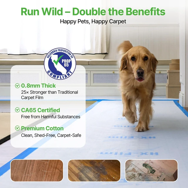 Alt view image 6 of 7 - 39" x200' Heavy-Duty Floor Protection | Construction Grade Carpet Protector | Drop Cloth Plastic Film for Hardwood Floors | Waterproof Painters Covering with No Residue(Ice Blue)