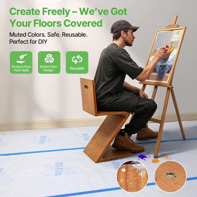 Alt view image 7 of 7 - 39" x200' Heavy-Duty Floor Protection | Construction Grade Carpet Protector | Drop Cloth Plastic Film for Hardwood Floors | Waterproof Painters Covering with No Residue(Ice Blue)
