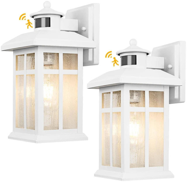 Main image of 2 Packs Motion Sensor Outdoor Lights, Outside Light Fixtures for House Porch Lights Outdoor with E26 Sockets & Tempered Glass, Dusk till Dawn Waterproof Exterior Wall Lights Motion Sensor, White