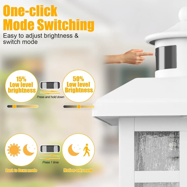 Alt view image 3 of 7 - 2 Packs Motion Sensor Outdoor Lights, Outside Light Fixtures for House Porch Lights Outdoor with E26 Sockets & Tempered Glass, Dusk till Dawn Waterproof Exterior Wall Lights Motion Sensor, White