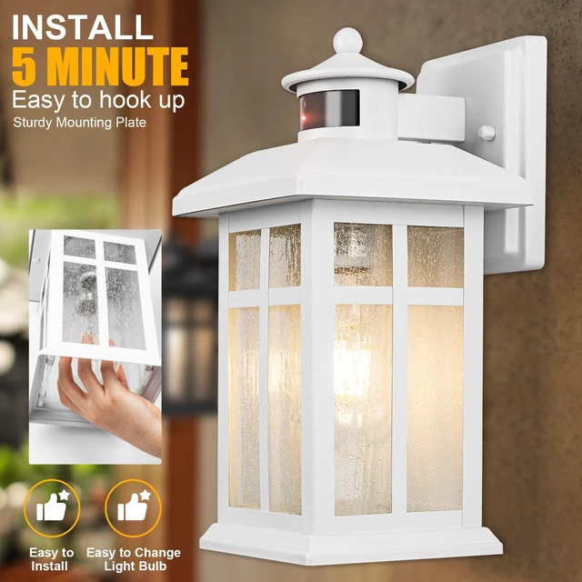 Alt view image 2 of 7 - 2 Packs Motion Sensor Outdoor Lights, Outside Light Fixtures for House Porch Lights Outdoor with E26 Sockets & Tempered Glass, Dusk till Dawn Waterproof Exterior Wall Lights Motion Sensor, White