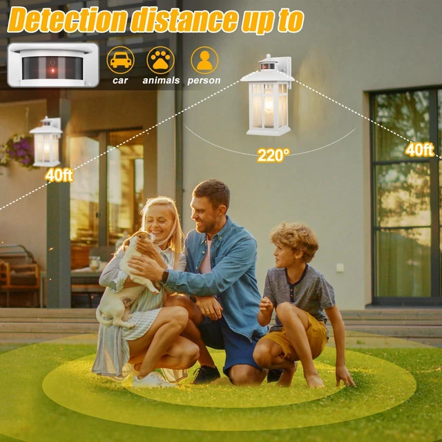 Alt view image 4 of 7 - 2 Packs Motion Sensor Outdoor Lights, Outside Light Fixtures for House Porch Lights Outdoor with E26 Sockets & Tempered Glass, Dusk till Dawn Waterproof Exterior Wall Lights Motion Sensor, White