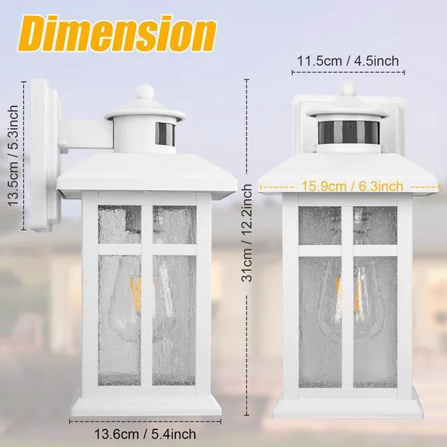 Alt view image 5 of 7 - 2 Packs Motion Sensor Outdoor Lights, Outside Light Fixtures for House Porch Lights Outdoor with E26 Sockets & Tempered Glass, Dusk till Dawn Waterproof Exterior Wall Lights Motion Sensor, White