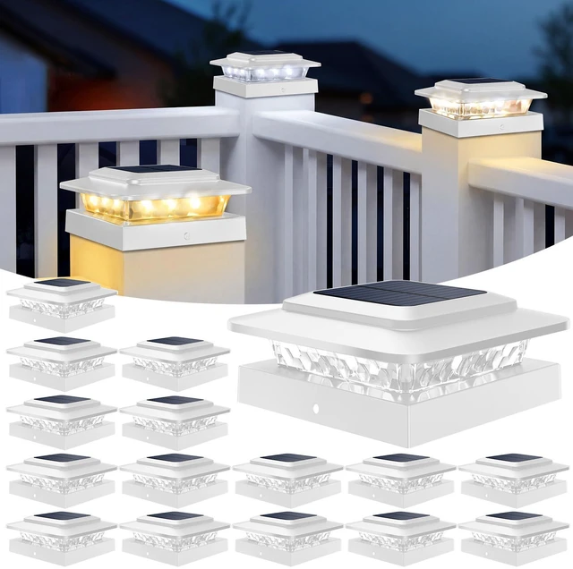 Main image of 4x4 Solar Post Cap Lights Outdoor 16Pack- 3 Color Temperatures&2 Level Brightness, IP65 Waterproof, 16 LED Fence Deck Post Light Solar Powered Only for 4×4/3.5×3.5 Wood/Vinyl Posts(White)