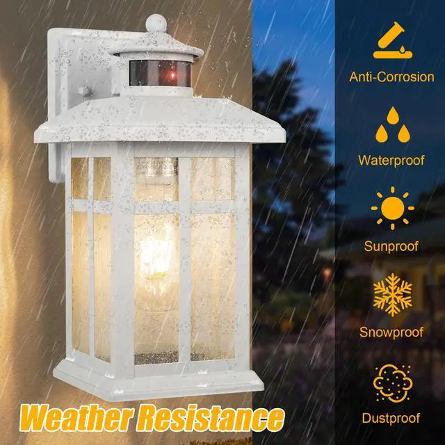 Alt view image 7 of 7 - 2 Packs Motion Sensor Outdoor Lights, Outside Light Fixtures for House Porch Lights Outdoor with E26 Sockets & Tempered Glass, Dusk till Dawn Waterproof Exterior Wall Lights Motion Sensor, White