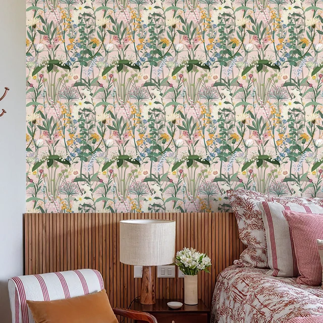Alt view image 2 of 7 - Floral Wallpaper Peel and Stick 17.3"x1181" Pink Farm Wildwood Stick on Wallpaper for Home Bedroom Cabinets Thicken Self Adhesive Contact Paper