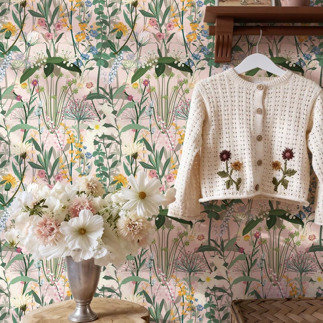 Alt view image 3 of 7 - Floral Wallpaper Peel and Stick 17.3"x1181" Pink Farm Wildwood Stick on Wallpaper for Home Bedroom Cabinets Thicken Self Adhesive Contact Paper