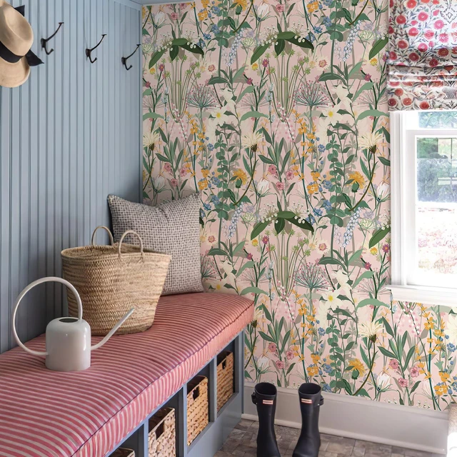 Alt view image 4 of 7 - Floral Wallpaper Peel and Stick 17.3"x1181" Pink Farm Wildwood Stick on Wallpaper for Home Bedroom Cabinets Thicken Self Adhesive Contact Paper