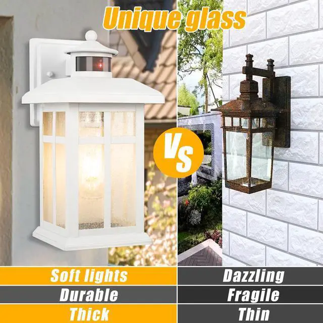 Alt view image 6 of 7 - 2 Packs Motion Sensor Outdoor Lights, Outside Light Fixtures for House Porch Lights Outdoor with E26 Sockets & Tempered Glass, Dusk till Dawn Waterproof Exterior Wall Lights Motion Sensor, White