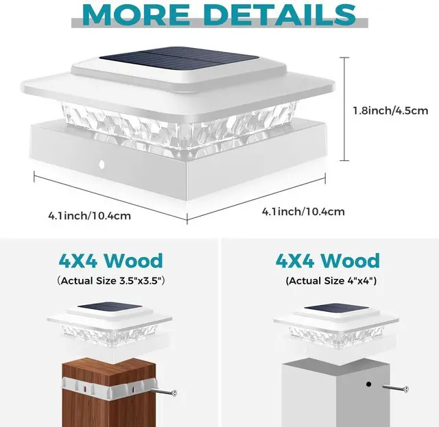 Alt view image 7 of 7 - 4x4 Solar Post Cap Lights Outdoor 16Pack- 3 Color Temperatures&2 Level Brightness, IP65 Waterproof, 16 LED Fence Deck Post Light Solar Powered Only for 4×4/3.5×3.5 Wood/Vinyl Posts(White)