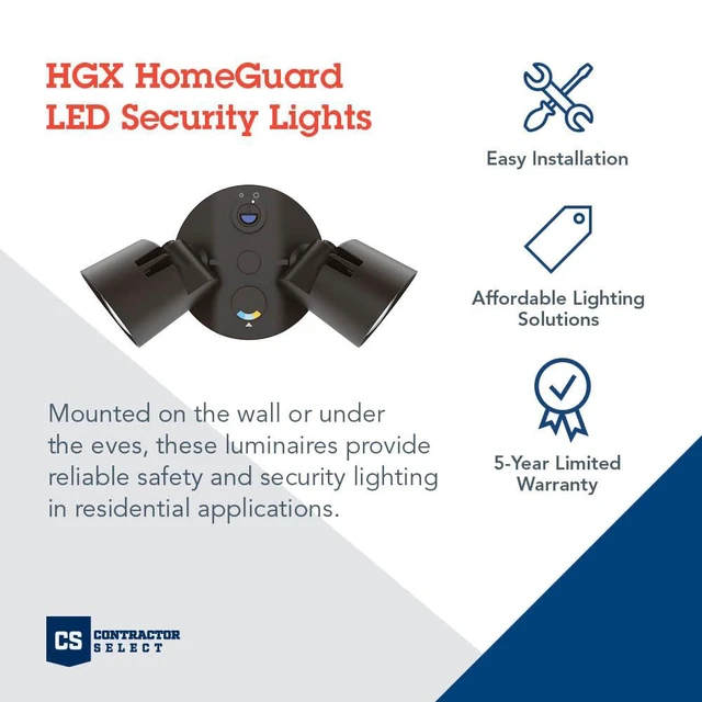 Alt view image 2 of 7 - HomeGuard 2-Light LED Outdoor Flood Lights, 3-In-1 CCT Dark Bronze Dusk to Dawn Outdoor LED Lights, Adjustable Lumens Selectable CCT Round Heads HGX LED 2RH ALO SWW2 120 PE DDB