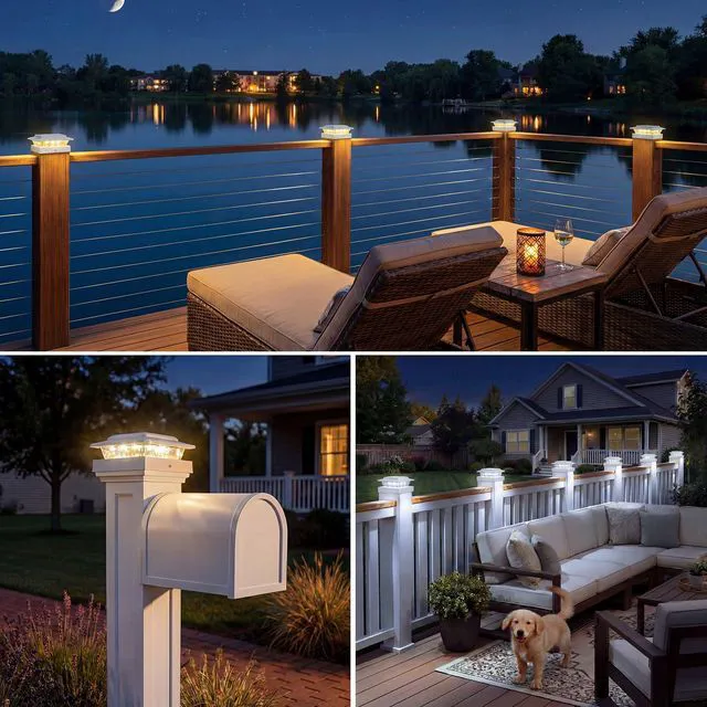 Alt view image 6 of 7 - 4x4 Solar Post Cap Lights Outdoor 16Pack- 3 Color Temperatures&2 Level Brightness, IP65 Waterproof, 16 LED Fence Deck Post Light Solar Powered Only for 4×4/3.5×3.5 Wood/Vinyl Posts(White)