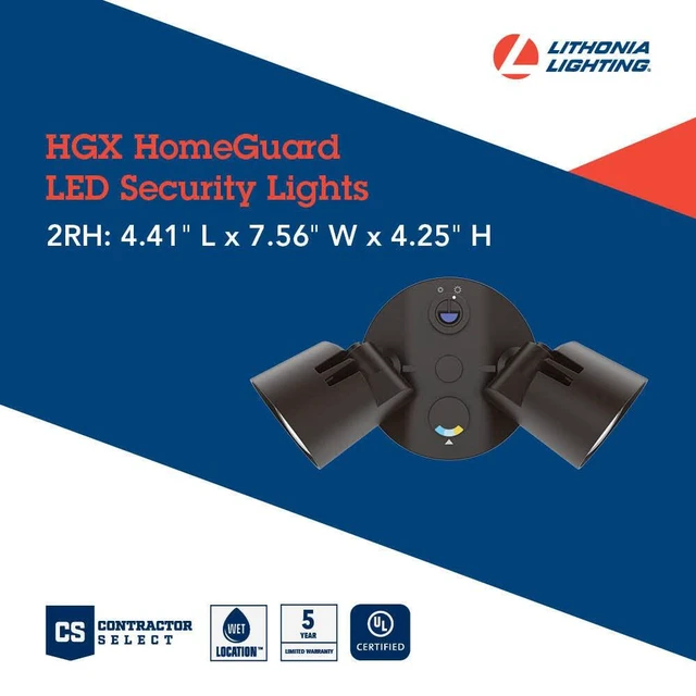 Alt view image 4 of 7 - HomeGuard 2-Light LED Outdoor Flood Lights, 3-In-1 CCT Dark Bronze Dusk to Dawn Outdoor LED Lights, Adjustable Lumens Selectable CCT Round Heads HGX LED 2RH ALO SWW2 120 PE DDB