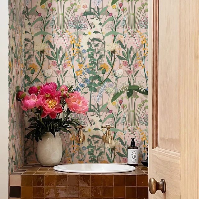 Alt view image 5 of 7 - Floral Wallpaper Peel and Stick 17.3"x1181" Pink Farm Wildwood Stick on Wallpaper for Home Bedroom Cabinets Thicken Self Adhesive Contact Paper