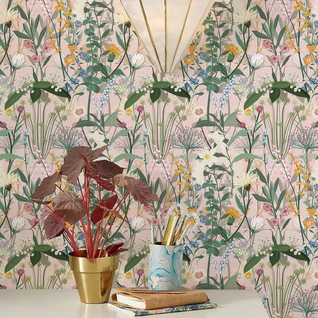 Alt view image 7 of 7 - Floral Wallpaper Peel and Stick 17.3"x1181" Pink Farm Wildwood Stick on Wallpaper for Home Bedroom Cabinets Thicken Self Adhesive Contact Paper