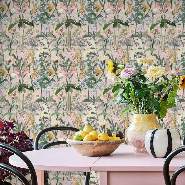 Alt view image 6 of 7 - Floral Wallpaper Peel and Stick 17.3"x1181" Pink Farm Wildwood Stick on Wallpaper for Home Bedroom Cabinets Thicken Self Adhesive Contact Paper